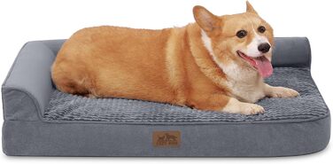 COZY KISS Orthopedic Dog Bed, 19cm Thick Dog Sofa for Medium-Sized Dogs, Removable and Washable Dog Couch, Non-Slip Bottom, Waterproof Inner Lining (Gris-L-Type, L(107 * 76 * 19CM)) (Gray-L-Type, M(91*69*19CM))