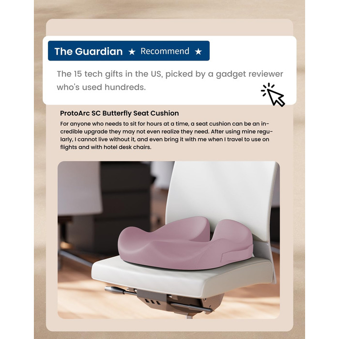 Ортопедична подушка для сидіння ProtoArc для офісного крісла: ергономічна, з піною Memory Foam, для рівномірного розподілу тиску, для комфорту протягом дня (роликове крісло, автомобіль) (Рожевий, Великий)