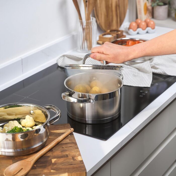 Salter Timeless 3-рівневий паровар з нержавіючої сталі – 18 см, з ручками та скляною кришкою, антипригарне покриття, для індукційних плит