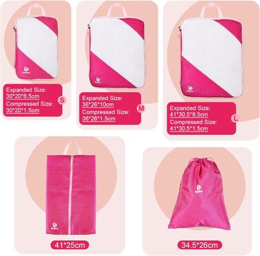 Набір органайзерів для валізи AiQInu, 5 шт. з компресією, для подорожей, рожевий