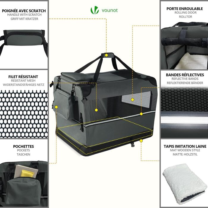 Транспортна переноска для собак та котів VOUNOT, складна, 82x60x60 см XL, сіра