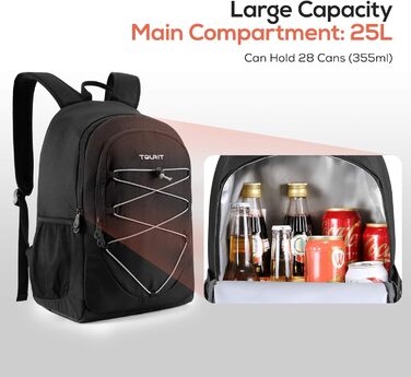 25L Cooler Backpack, Waterproof Cooler Backpack, Ultralight Backpack for Picnic, Camping, Hiking, BBQ (Black)