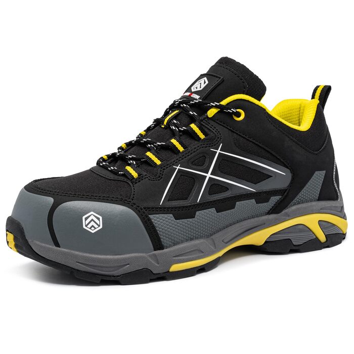 Робочі черевики LARNMERN для чоловіків та жінок. Безпечні черевики SRC, антистатичні, зі сталевим підноском, протипрокольні, легкі, комфортні, дихаючі (43.5 EU, жовті)