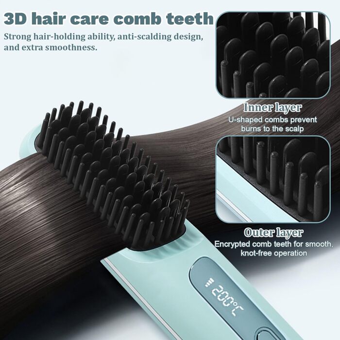 Бездротова щітка-випрямляч для волосся Mini Hair Straightener, 160-200°C, LED дисплей, 3 температурні режими, M2