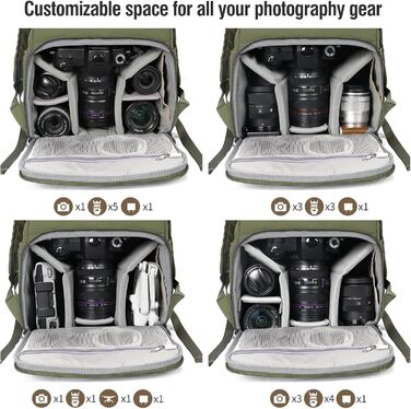 XAMORET Рюкзак для камери Tache Profeionell: водонепроникний, для DLR/LR, зелений (Army Green), розмір S