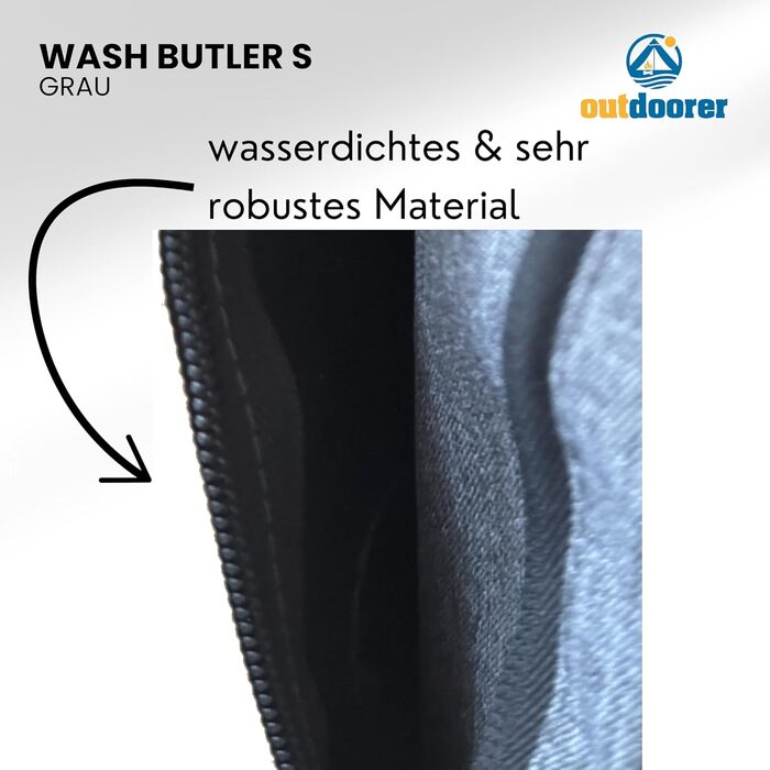 Wash Butler S від Outdoorer - компактна сіра дорожня косметичка для чоловіків та жінок, водонепроникний матеріал, ідеально підходить для подорожей, кемпінгу та ручної поклажі