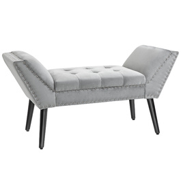 HOMCOM Upholstered Bench, Modern Bed Bench with Rubberwood Legs and Velvet Upholstery in Light Grey, 114x46x56cm for Entryway & Living Room