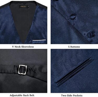 Костюм-жилет та краватка DiBanGu з атласу, 8 предметів, однотонний жилет та метелик з брошкою для смокінга, весілля, формальних заходів (XL, темно-синій)