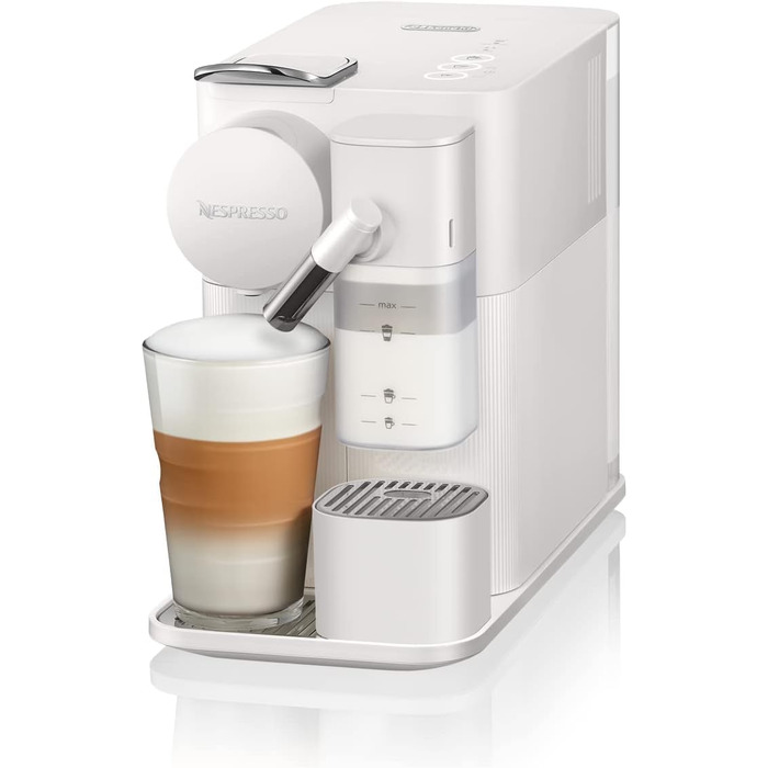 Кавова машина капсульна Nespresso De'Longhi Lattissima One EN510.W з автоматичною системою приготування молока, 3 кнопками вибору напоїв, резервуаром для води 1 л, тиском помпи 19 бар, швидким нагріванням за 25 секунд, автоматичним вимкненням, біла Porcel