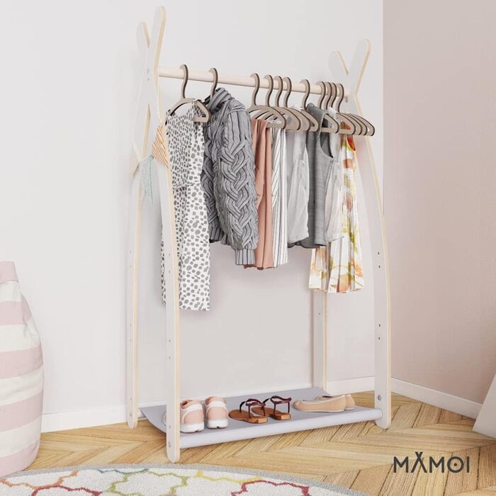 MAMOI® Clothes Rack Baby Nursery | Children's Clothes Rack 106x95x32cm / 53x95x32cm | Children's Clothes Stand Baby | Coat Rack | Baby Wardrobe | Children's Wardrobe | 100% ECO | Made in EU (1 Module - 1 Shelf, White - Light Grey)