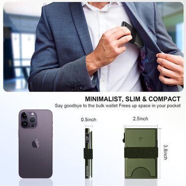 Чоловічий гаманець TOYFID з відділом для AirTag, 12 слотів для карток, відділенням для грошей, RFID захистом, кнопкою виштовхування, алюміній, зелений