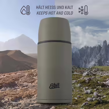 Esbit Classic Insulated Flask - Thermos for hot & cold - Thermos with 2 cups - Stainless steel drinking bottle - Leak-proof - Stainless steel