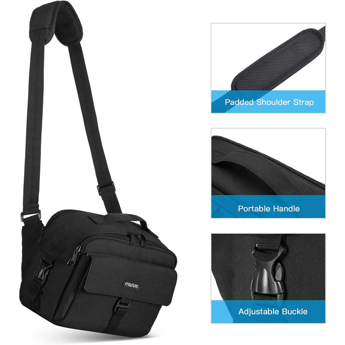 Сумка на плічо MOSISO для камери: DSLR, SLR, беззеркальна, з підкладкою та захистом від дощу. Сумісна з Canon, Nikon, Sony. Чорний колір.