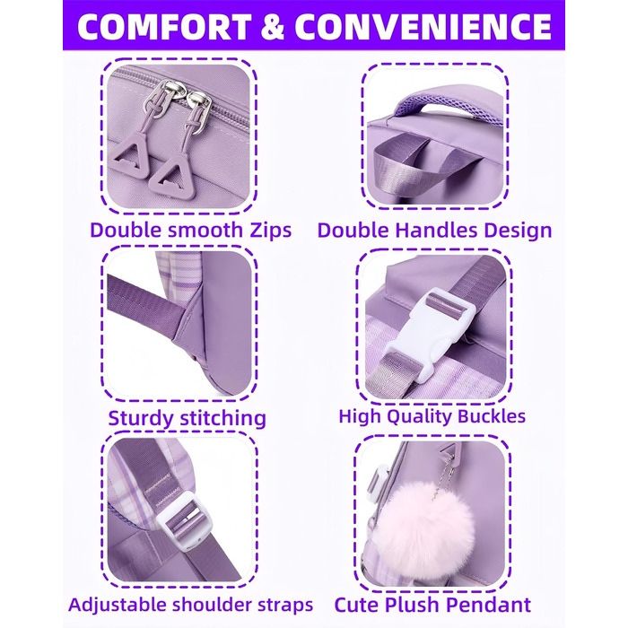 Стильний рюкзак для підліток та жінок: легкий, для ноутбука, на кожен день, у подорожі, для коледжу та роботи (фіолетовий)