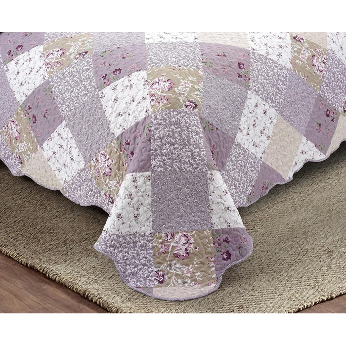 Комплект стеганих ковдр Brilliant Sunshine Grey Heart Love Patchwork (2 шт.) з чохлом для подушки, двостороння покривало, м'яка легка ковдра, всесезонна ковдра для двоспального ліжка (Фіолетовий)
