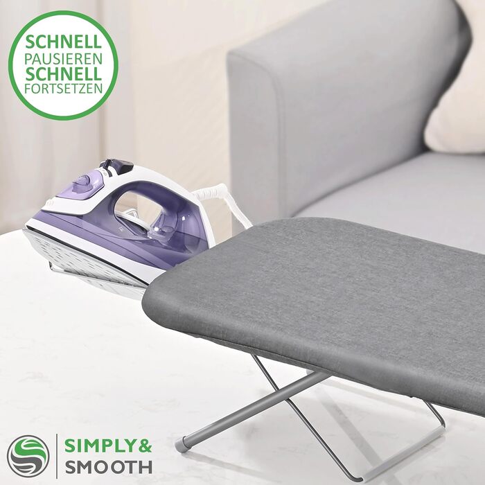 Складане прасувальне щитове поле SimplySmooth з підставкою для праски - міні прасувальний столик 77x30 см. Зручний, з ручкою, гумовими ніжками та якісним покриттям