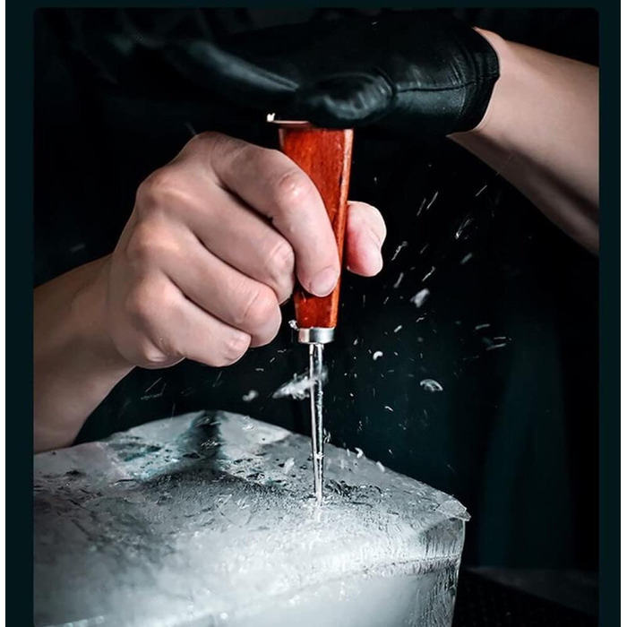Stainless steel ice pick with ice tongs, pick tool for breaking ice, non-slip wooden handle for easy gripping, 16.5 cm length