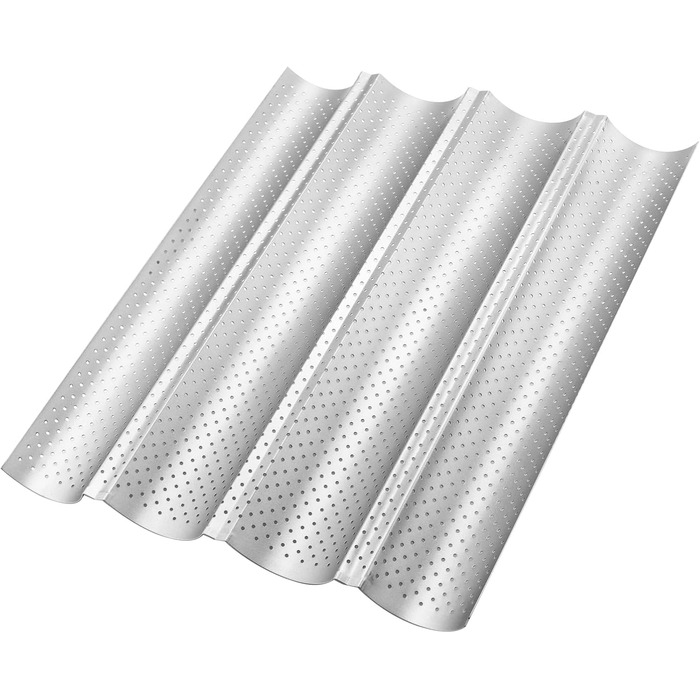 SYUTBOU 3-Piece Baguette Baking Pan, 4-Cavity, 38 x 33 x 2.4 cm Carbon Steel Baking Sheet for Baguettes, 4-Mold Baguette Pan with Non-Stick Coating, Baguette Pan Bread Mold Baguette Pan for 4 Baguettes