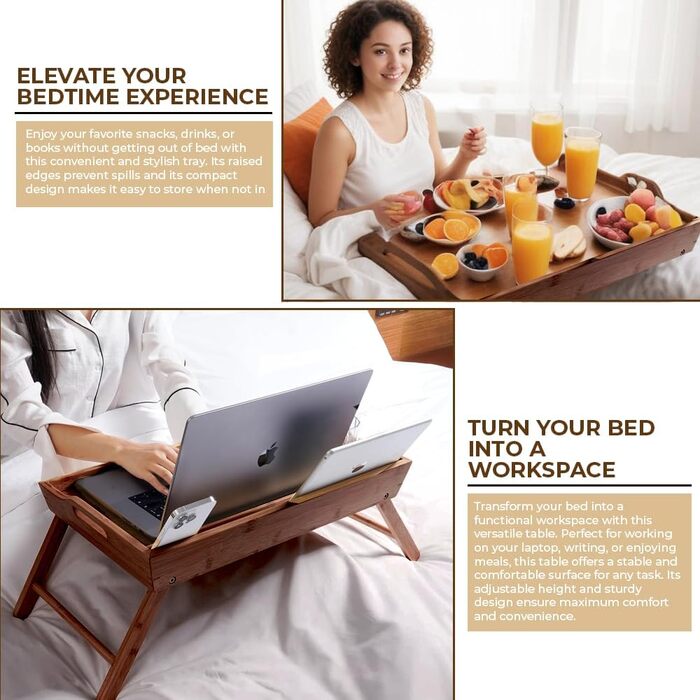 Бамбуковий піднос для сніданку Phillipa Home з 2 підставками - великий, для ноутбука 17,3 дюйма, їжі та напоїв