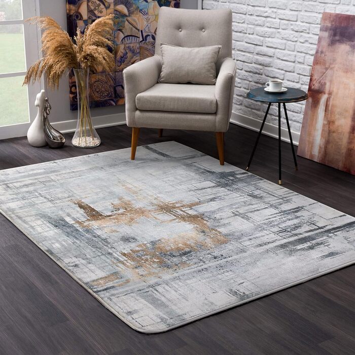 Килимок Tinyboy-HBQ для вітальні та спальні: сучасний дизайн, короткий ворс, сірий (80 x 120 см)