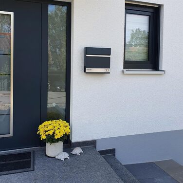 Поштова скринька Metzler Premium з газетницею Anthrazit (Антрацит) - персоналізована з табличкою для імені - високоякісна настінна поштова скринька з нержавіючої сталі V2A з порошковим покриттям RAL 7016, модель Stencil