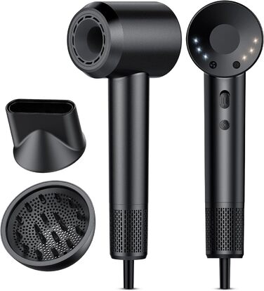 Іонофен Haartrockner: Швидке сушіння, 160 000 об/хв, 200 млн негативних іонів, термоконтроль, насадка-дифузор (Deep Black)