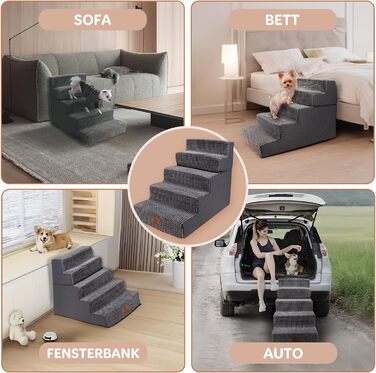 Сходинки для собак Sytopia - 5 сходинок, 57 см, сірий колір, для великих собак, для літніх та поранених тварин, з щільним шаром піни, зручні для доступу до ліжка