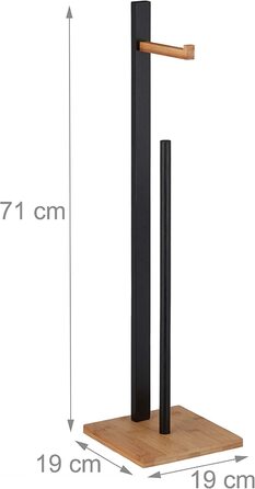 Relaxdays Freestanding Toilet Paper Holder, Bamboo, with Spare Roll Holder, 5 Rolls, HxBxT: 71x19x19 cm, Black-Natural, 1 Piece