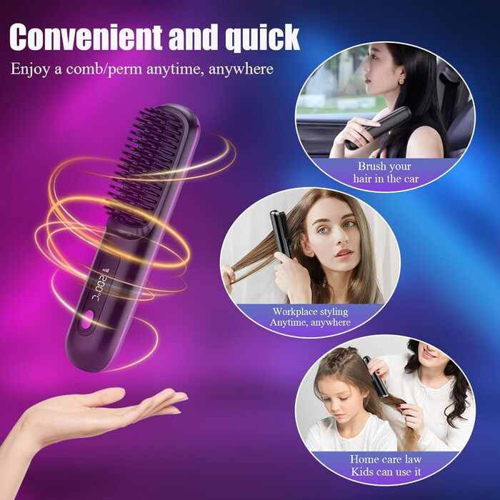 Портативний випрямляч для волосся Go Brush Pro з іонізацією, USB, 3 режими, LED-дисплей, MCH кераміка, чорний