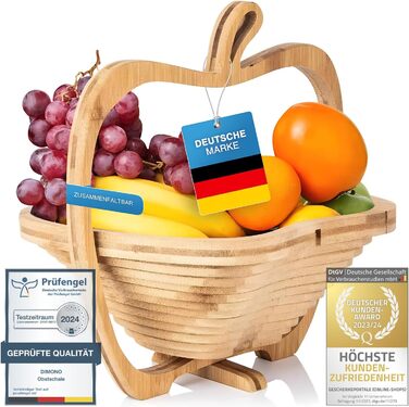 Кошик для фруктів Dimono® з бамбука, складаний, 3 в 1: кошик для фруктів, овочів та підставка під горщик, з дощечкою для нарізання, дизайн 