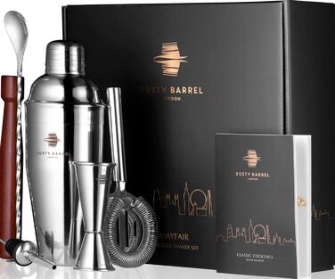 Rusty Barrel Mayfair Cocktail Set – Cocktail Shaker Set with Stainless Steel Cocktail Shaker and Cocktail Accessories | Cocktail Mix Set in a Luxurious Gift Box