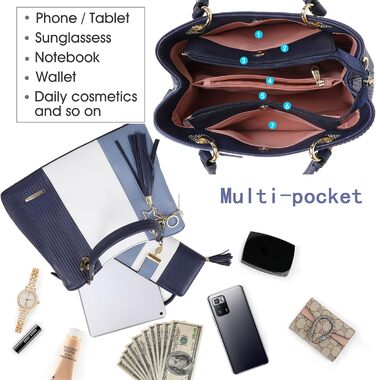 Сумка Pomelo Best жіноча багатокольорова смугаста через плече, темно-синя з внутрішніми кишенями