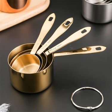 FBHappiness 4-Piece Measuring Cup Set, Stainless Steel Measuring Cups, Baking Tool, Kitchen Accessories (Color: B, Size: as shown)