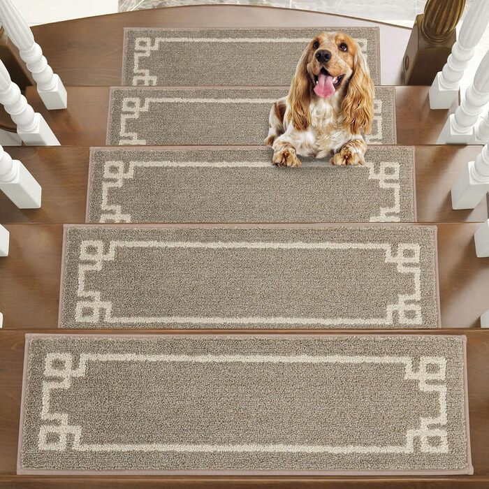 Килимочки на сходи BEQHAUSE, набір з 15 шт., самоклеючі, для дітей, літніх людей та домашніх тварин, 100% поліестер, TPE-підкладка, 22x70 см, бежевий