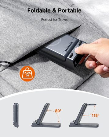 Бездротова зарядка 3-в-1 SwanScout 703A для iPhone 17/16/15/14/13/12, Apple Watch 11/10/9/8/7/Ultra та AirPods Pro 3 (Tech Grey)