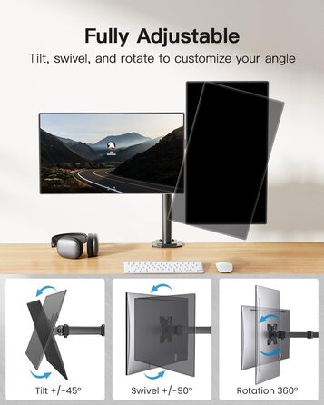Кріплення для монітора HUANUO для 2 моніторів, 13-30 дюймів, геймерське, регулювання висоти, нахил, поворот, 10 кг/arm, VESA 75/100