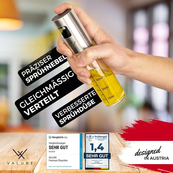 VALUXE® Розпилювач для олії з нержавіючої сталі та скла - 2 в наборі. Преміум пульверизатор для олії для кухні та приготування їжі