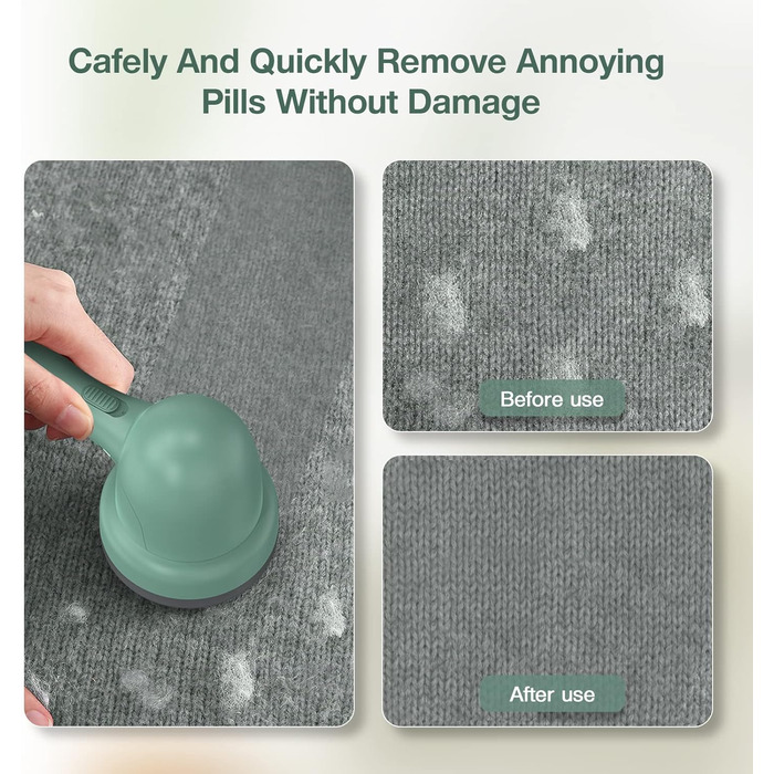 Електричний пристрій для видалення пуху та ниток, 3 леза, 2 швидкості, USB, для одягу та тканини (блакитно-зелений)