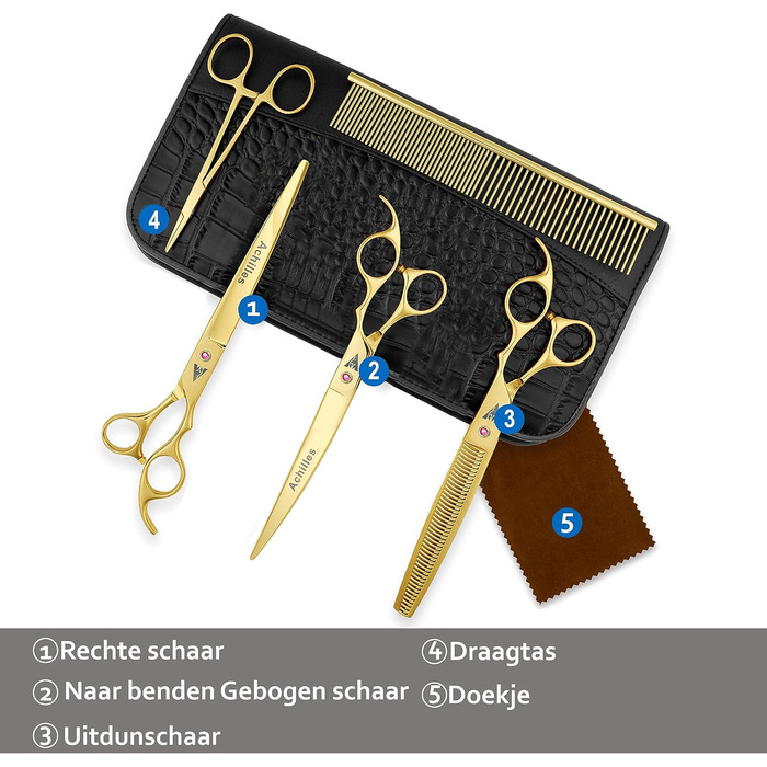 Професійні ножиці для грумінгу собак Achilles 7 дюймів - Японська сталь преміум-якості, ножиці для догляду за собаками (Золото, 7 дюймів)