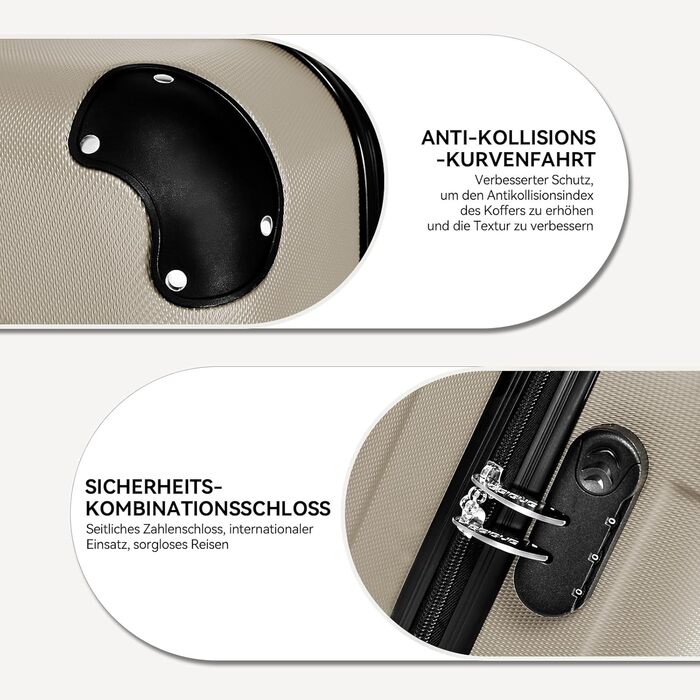 Набір валіз Beibye Hartschalen: M, L, XL (4 колеса) - темно-зелений, шампань