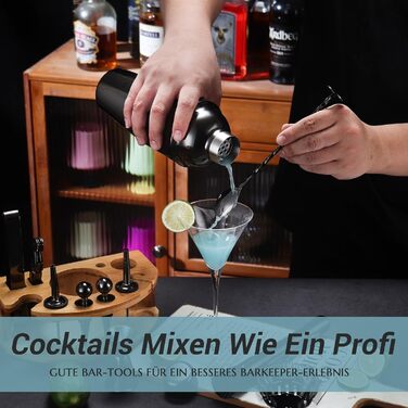 Cocktail Shaker Set, 12-Piece Stainless Steel Bar Accessory Set, 750ml Shaker Bartender Set with Stand, Ideal Cocktail Machine Bartender Set for the Home Bar (Black)