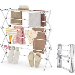 Складаний сушильник для білизни з 11 перекладинами, 3-ярусний розсувний, для дому та вулиці, сірий та білий