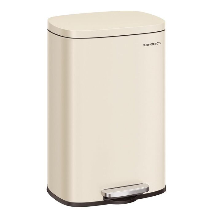 Відро для сміття SONGMICS 50 л з педаллю, нержавіюча сталь, з м'яким закриттям, для кухні (пісочний беж)