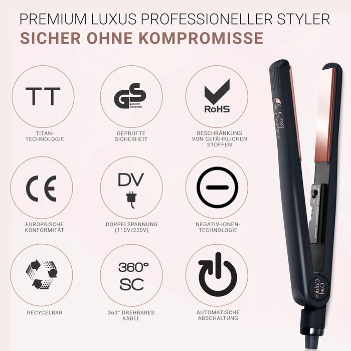 2-in-1 Hair Straightener & Curling Wand - Rose Gold - 5 Year Worry-Free Guarantee