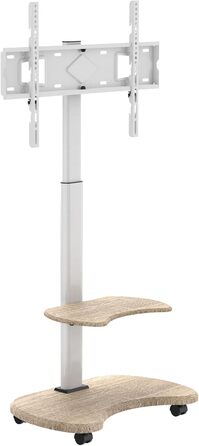 Підставка для телевізора Stellar на коліщатках з полицею, біла. Регульована висота, поворотна. Для телевізорів 32-70 дюймів, до 45 кг, VESA до 600x400