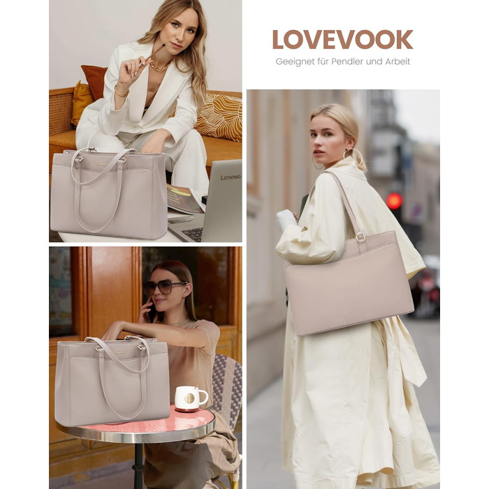 Сумка для ноутбука LOVEVOOK жіноча 17 дюймів: Акта, шопер, сумка для роботи, університету, школи, офісу, бежевий колір