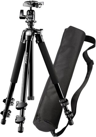 Штатив Mantona Basic Scout: компактний, легкий, для камер, з кульковою головкою, водомірною шкалою, обертовою центральною колоною. Макс. навантаження 5 кг, матеріал - алюміній. У комплекті сумка.