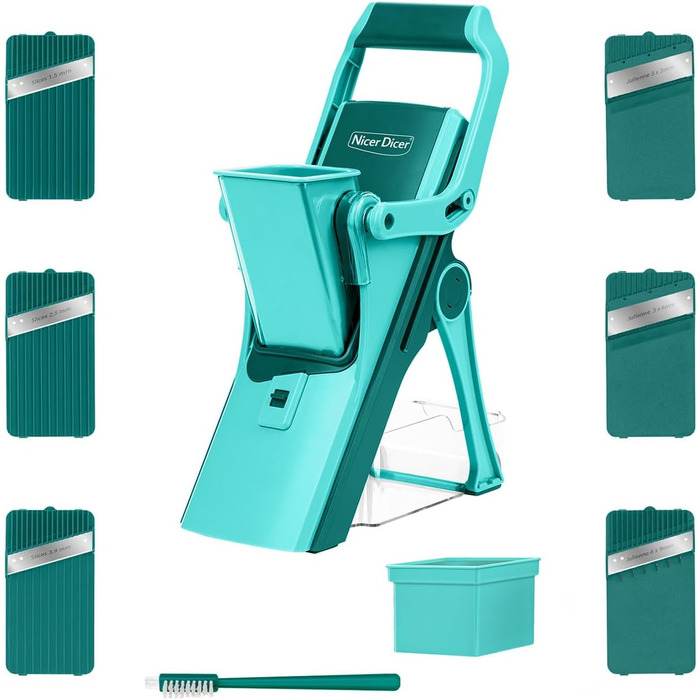 Nicer Dicer Mandoline Vegetable Slicer 12-Piece Set - Vegetable Chopper, Julienne Cutter, Cucumber Slicer, Turquoise/Green