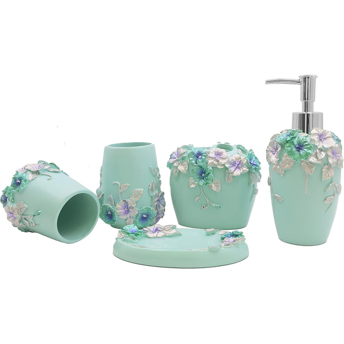 LUANT Bathroom Accessories Set, 5-Piece Bathroom Gift Set with Soap Dispenser, Pump, Toothbrush Holder, Cup, and Soap Dish, Durable Bathroom Set Decoration Ideas (blue)