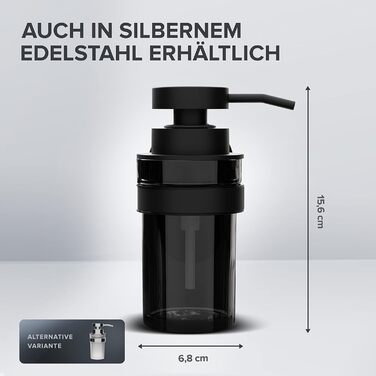 ovimar Soap Dispenser Lokta | black | Wall Mount No Drilling | made of stainless steel and black glass | Large opening | Easy to refill | Suitable for bathroom or kitchen | Hand sanitizer dispenser